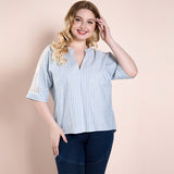 Women Plus Size Tops Summer Simplicity Loose Stitching Sleeves V-neck Top