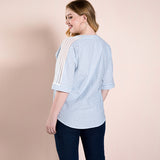 Women Plus Size Tops Summer Simplicity Loose Stitching Sleeves V-neck Top