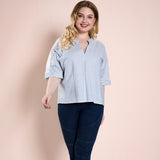 Women Plus Size Tops Summer Simplicity Loose Stitching Sleeves V-neck Top