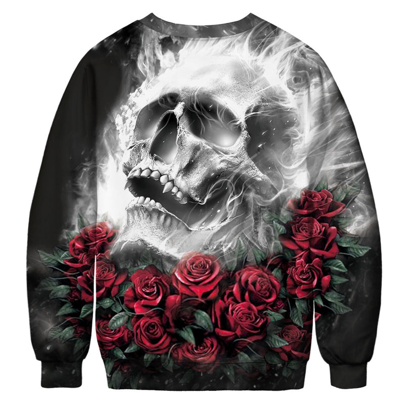 Black Rose Hoodie Skull Rose round Neck Sweater