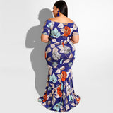 Women Plus Size Maxi Dresses Printed Sexy Off-Shoulder Skinny Sheath Dress