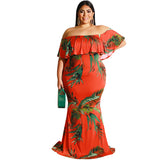 Women Plus Size Maxi Dresses Floral-Print Off-Shoulder Tight Bodycon Sexy Dress