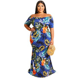 Women Plus Size Maxi Dresses Printed Sexy Off-Shoulder Skinny Sheath Dress