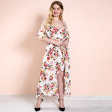 Women Plus Size Maxi Dresses Early Autumn Sling Irregular Pattern Print Bohemian Dress