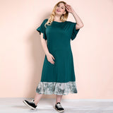 Women Plus Size Maxi Dresses Fashionable Green Stitching Casual Dress