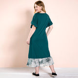 Women Plus Size Maxi Dresses Fashionable Green Stitching Casual Dress