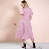 Women Plus Size Maxi Dresses Ruffled V-neck Pink Midi Dress