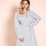 Women Plus Size Maxi Dresses Early Autumn White V-Collar Polka Dot Strap Retro Casual Dress