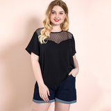 Women Plus Size Tops Lace Black Top Solid Color Fashion T-shirt