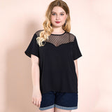 Women Plus Size Tops Lace Black Top Solid Color Fashion T-shirt