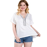 Women Plus Size Topsv Collar Sequin T-shirt