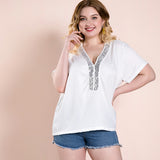 Women Plus Size Topsv Collar Sequin T-shirt