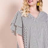 Women Plus Size Tops Spring/Summer Striped Top V-neck Loose T-shirt