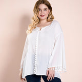 Women Plus Size Tops Long Sleeve Casual Tassel Bell Sleeve Top