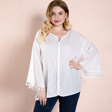 Women Plus Size Tops Long Sleeve Casual Tassel Bell Sleeve Top