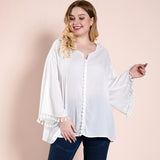 Women Plus Size Tops Long Sleeve Casual Tassel Bell Sleeve Top