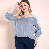 Women Plus Size Tops Half Sleeve Loose Slimming Shirt Striped Autumn Top for Women