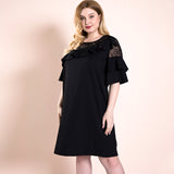 Women Plus Size Midi Dresses Spring/Summer Fashion Black Half Sleeve Ruffled Dress