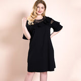 Women Plus Size Midi Dresses Spring/Summer Fashion Black Half Sleeve Ruffled Dress