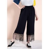 Women Plus Size Pants Black Casual Tassel Loose Wide Leg Pants