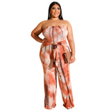 Women Plus Size Jumpsuits Tie-Dyed Printed Wrapped Chest Straight Sexy Jumpsuit