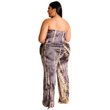 Women Plus Size Jumpsuits Tie-Dyed Printed Wrapped Chest Straight Sexy Jumpsuit