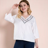 Women Plus Size Tops White Simple T-shirt V-neck Top