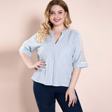 Women Plus Size Tops Summer Simplicity Loose Stitching Sleeves V-neck Top