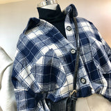 Beth Dutton Outfits Autumn Leisure Pocket Color-Contrast Check Single Breasted Padded Shirt Women