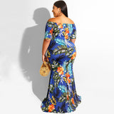 Women Plus Size Maxi Dresses Printed Sexy Off-Shoulder Skinny Sheath Dress