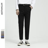 Men Suit Pants Men's Summer Suit Straight Ankle-Tied Pants