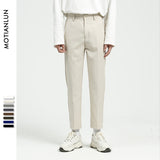 Men Suit Pants Men's Summer Suit Straight Ankle-Tied Pants