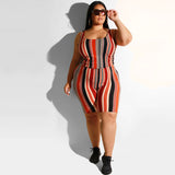 Women Plus Size Co-Ords Fashion Casual Vest Shorts Printed Tight Two-Piece Suit