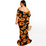 Women Plus Size Maxi Dresses Floral-Print Off-Shoulder Tight Bodycon Sexy Dress