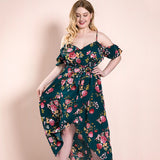 Women Plus Size Maxi Dresses Vintage Printed Dress Strap Backless Irregular Bohemian Maxi Dress