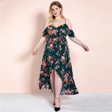 Women Plus Size Maxi Dresses Vintage Printed Dress Strap Backless Irregular Bohemian Maxi Dress