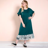 Women Plus Size Maxi Dresses Fashionable Green Stitching Casual Dress