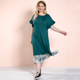 Women Plus Size Maxi Dresses Fashionable Green Stitching Casual Dress