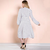 Women Plus Size Maxi Dresses Early Autumn White V-Collar Polka Dot Strap Retro Casual Dress