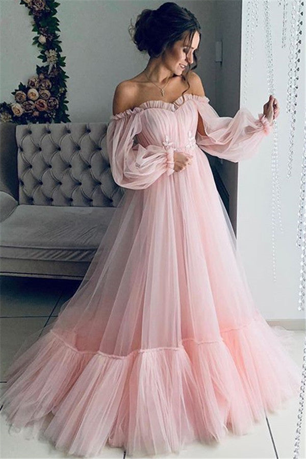 Fairy Dress H off-Shoulder Mesh Long Sleeve Wedding Dress Large Swing Dress