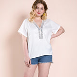 Women Plus Size Topsv Collar Sequin T-shirt