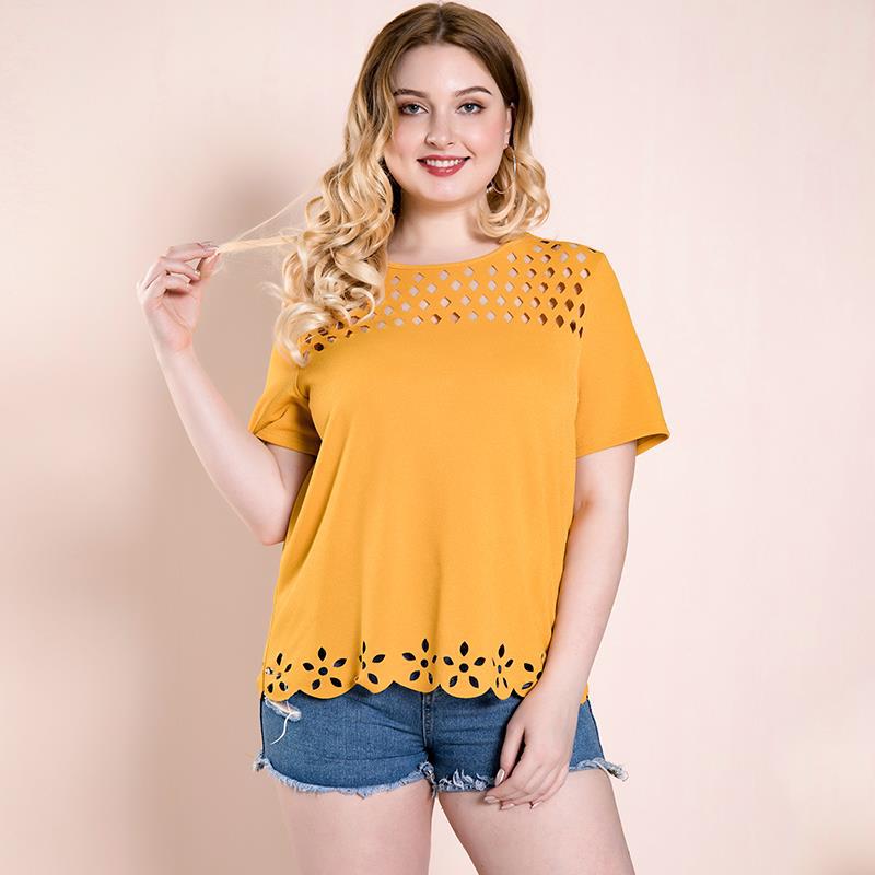 Women Plus Size Tops Summer Pullover Short Sleeve Round Neck Loose-Fitting T-shirt Top Women