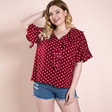 Women plus Size Tops Red Polka-Dot Loose-Fitting Pullover Leisure Vintage Top for Women