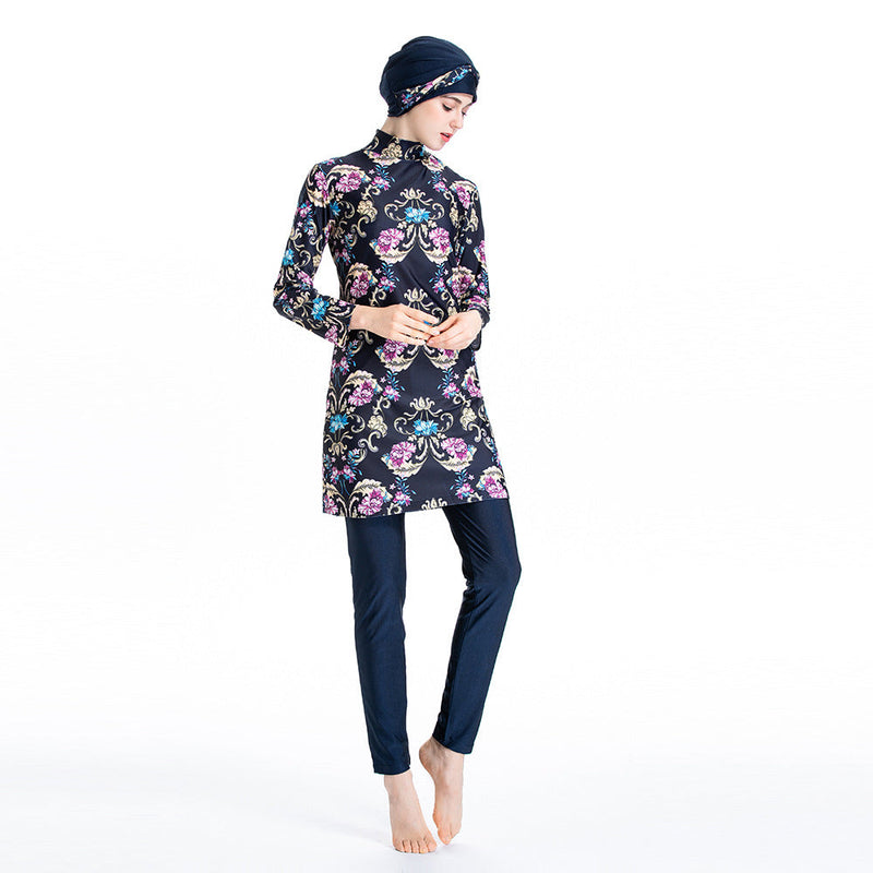 Burkini Muslim Swimwear Printed Slim Fit Three Piece Swimsuit Suit for Women