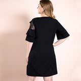 Women Plus Size Midi Dresses Spring/Summer Fashion Black Half Sleeve Ruffled Dress