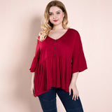 Women Plus Size Tops Autumn Red Top Loose V-neck Vintage Top for Women