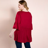 Women Plus Size Tops Autumn Red Top Loose V-neck Vintage Top for Women