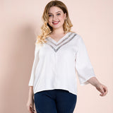 Women Plus Size Tops White Simple T-shirt V-neck Top