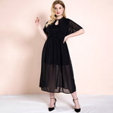 Women Plus Size Maxi Dresses Summer Ruffled Lace Black Chiffon Holiday Dress