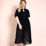 Women Plus Size Maxi Dresses Summer Ruffled Lace Black Chiffon Holiday Dress